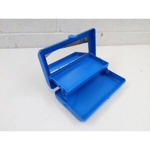 Vtg Blue 1990s Travel Caboodle Mini Make-Up Tray Organizer 2606 2-Tier Mirror